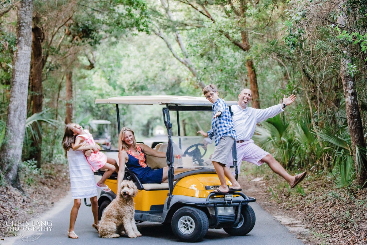 family having fun on golf cart on Bald Head Island - North Carolina - family image - fun  - candid photo - Bald Head Island Family Photo - BHI Photographers - Family Photo - Bald Head Island Photography - Chris Lang Photography  - 