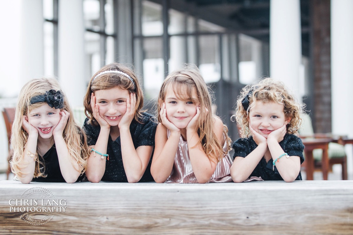 a group of little girls posing  for picture - sholals club - Bald Head Island Photographers - BHI Photography - Kids Portraits -  Pictures on Bald Head Island - BHI Photo Services - Chris Lang Photography 