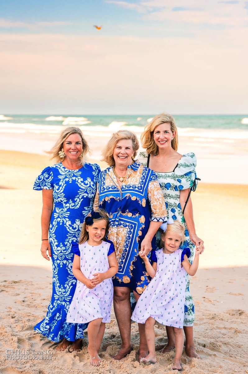 Image of  a damily generation photos with girls  - Blue Ccoler ideas for beach portraits - Wrightsville Beach Family Photography - Wrightsville Beach Photographers - Beach Family Photos- Chris Lang Photography  