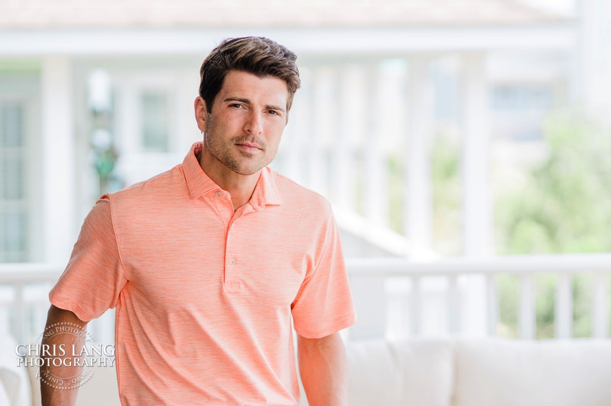 portrait of male model - golf apparel - polo shirt - product photography -  wilmington nc portrait photography - portrait phographers - chris lang photography