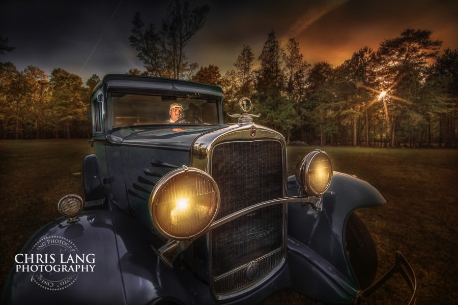 Image of a man on a vintage car - lifestyle phoyo - creative portrait - wilmingotn nc photographers - Chris Lang Photography 