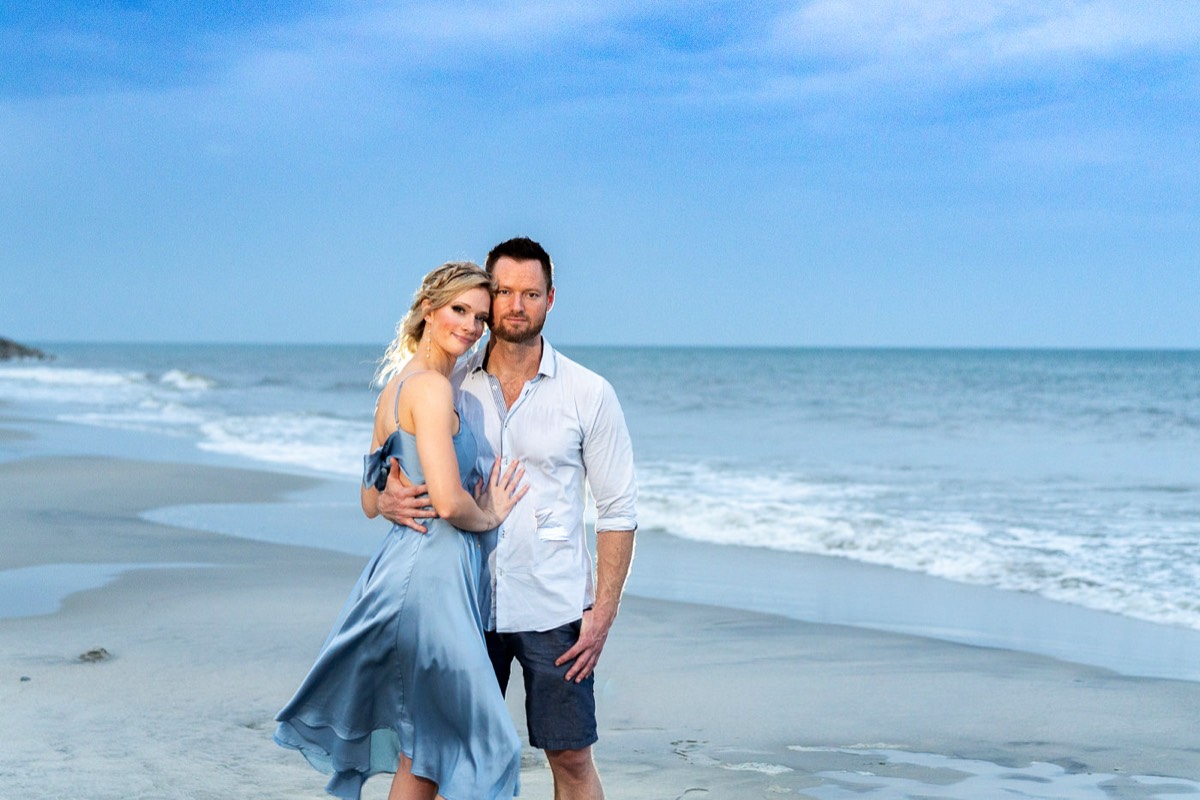 Sunset photo on the beach - Fort Fisher North Carolina -  Engagement Photography - Wedding Ideas - Popular engagement photography locations - Lifestyle engagement photo -  Ft Fisher engagement photographers - Engagement session ideas - New trends in engagement photography - Chris Lang Photography