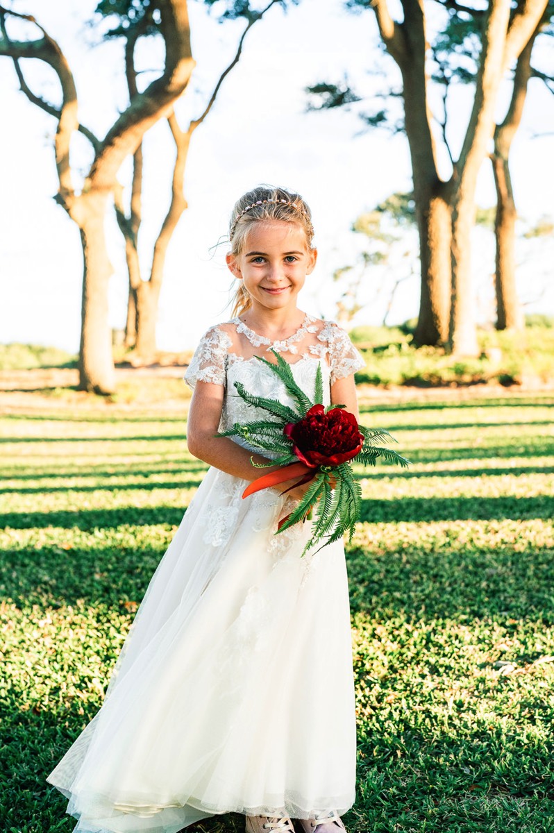 Flower girl - flower girl dress -  red flowers -   Fort Fisher North Carolina -  Wedding Photography - Wedding Ideas - Bride - Groom - Wedding Dress - Chris Lang Photography- Popular wedding location - 