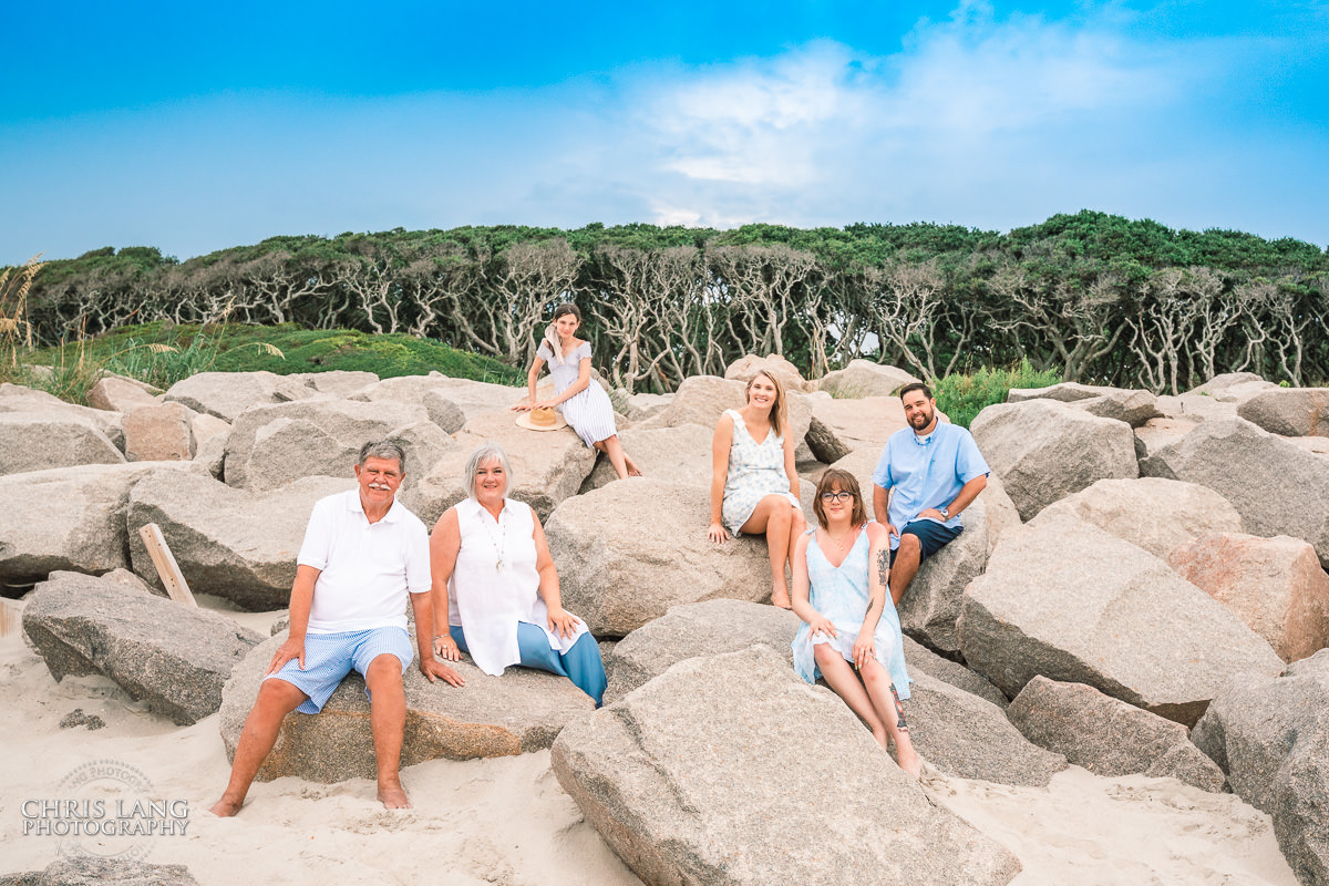 Family portrait on the sea rocks at Ft Fisher - 