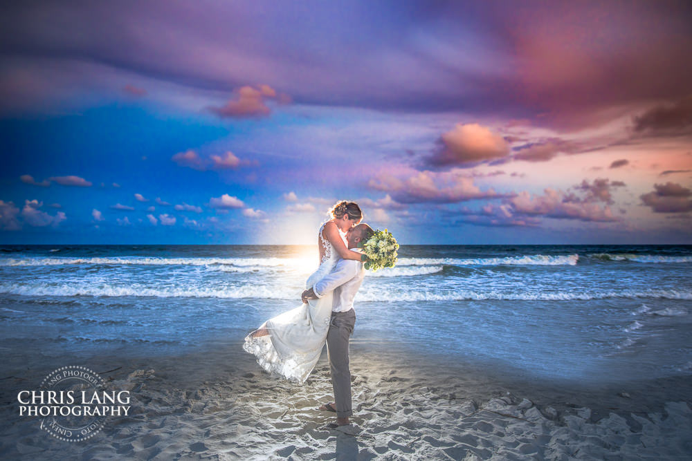 Twilight photo of bide and groom on the beac - Ocean Isle Beach Wedding - Beach Wedding Photography, Beach Wedding Photographers - Beach Wedding Ideas - Chris Lang Photography