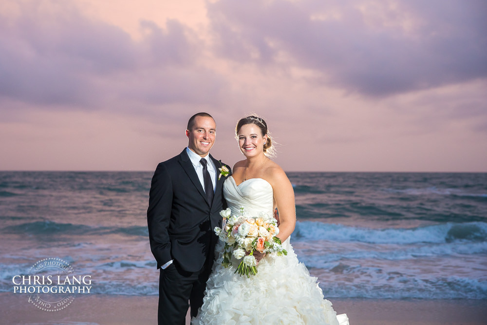 bride and groom photo - sunset - Bald head Island - - Beach Wedding Photography, Beach Wedding Photographers - Beach Wedding Ideas - Chris Lang Photography