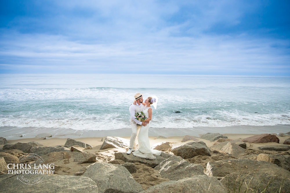 Ft Fisher beach Wedding Bride and groom on the beach -  - Beach Wedding Photography, Beach Wedding Photographers - Beach Wedding Ideas - Chris Lang Photography