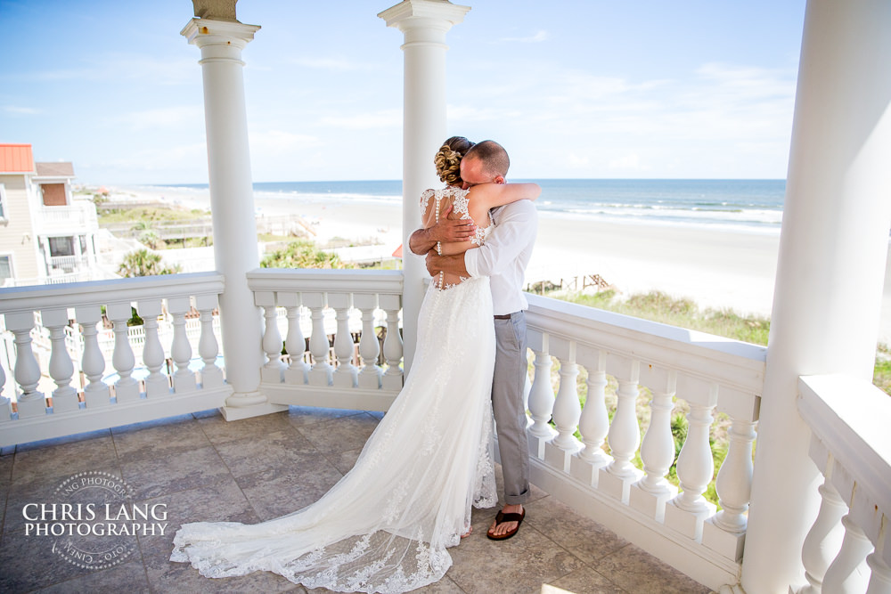 bride & groom - first look on wedding day - beach weddings - beach wedding picture - wedding ideas - beach wedding photography - Chris Lang Photography - Ocean Isle Beach - NC