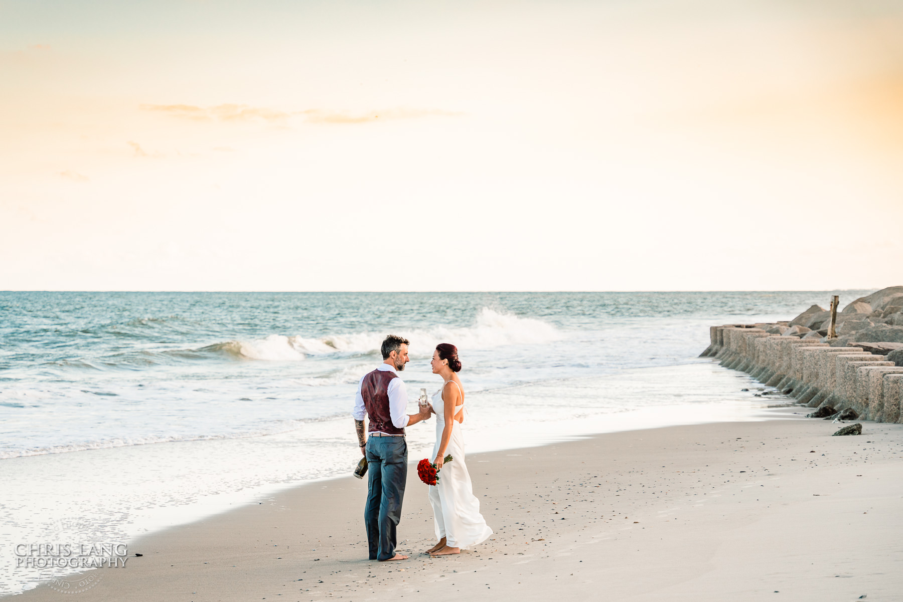 Ft Fisher Beach Weddings - Beach Wedding Photographers - Beach Wedding Ideas - Chris lang Photography - Beach Wedding Photo - Bride & Groom on Beach