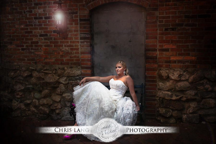 Bride in her wedding dress for Bridal Session at the Cotton Exchange