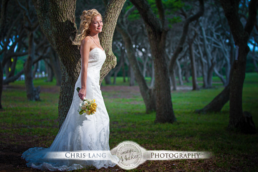 Bride in Wedding Dress at Fort Fisher in Carolina Beach