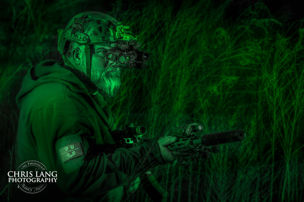 Night vision image of instructor with  AR-15 rifle - North Carolina Tactical Photography